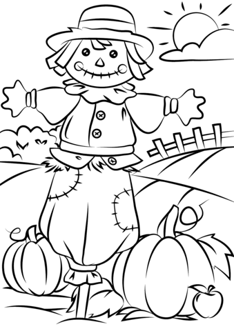 339x480 Halloween Scarecrow Coloring Pages Autumn Scene With Scarecrow