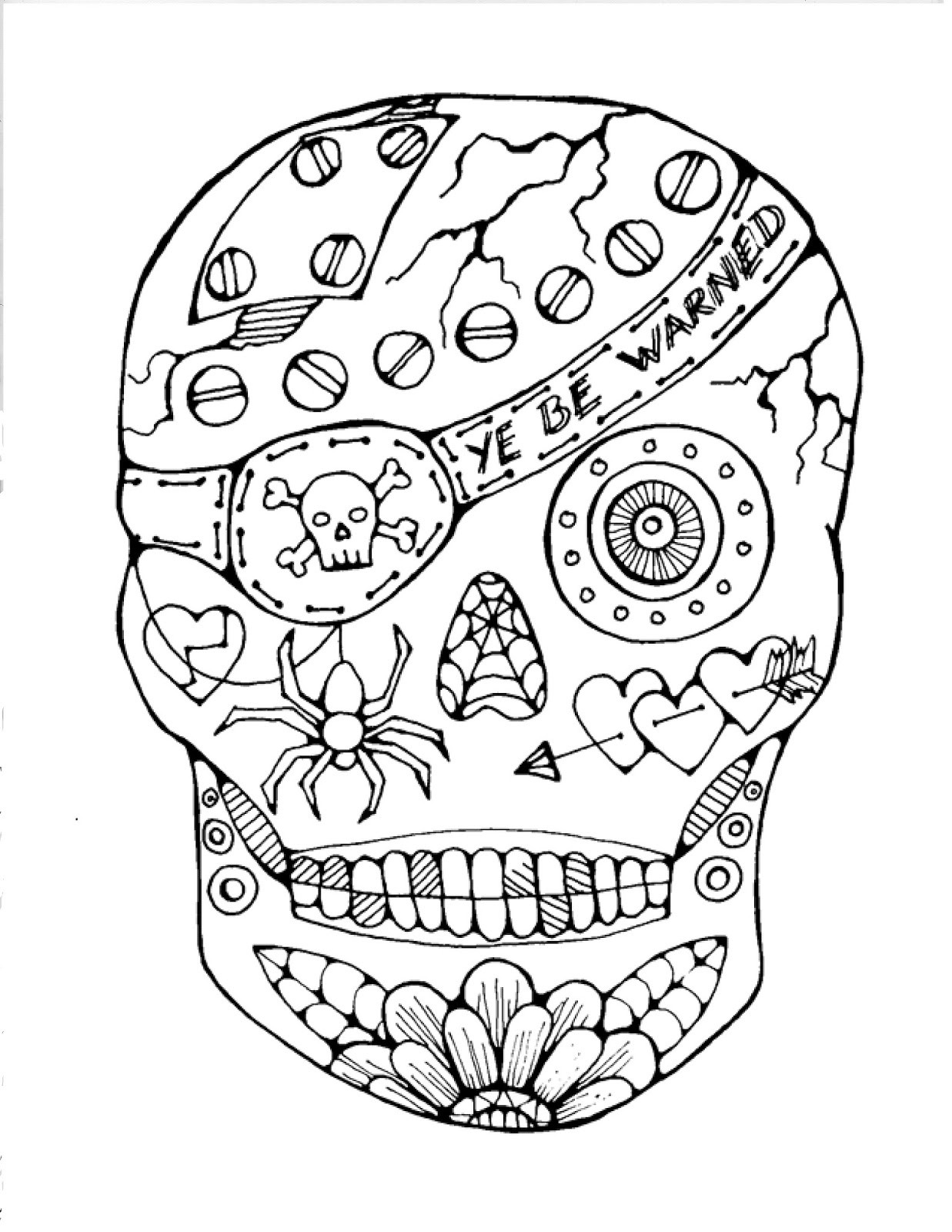 1237x1600 Free Sugar Skull Coloring Pages