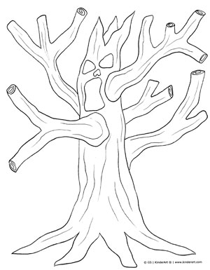 300x385 Spooky Tree Coloring Page Kinderart