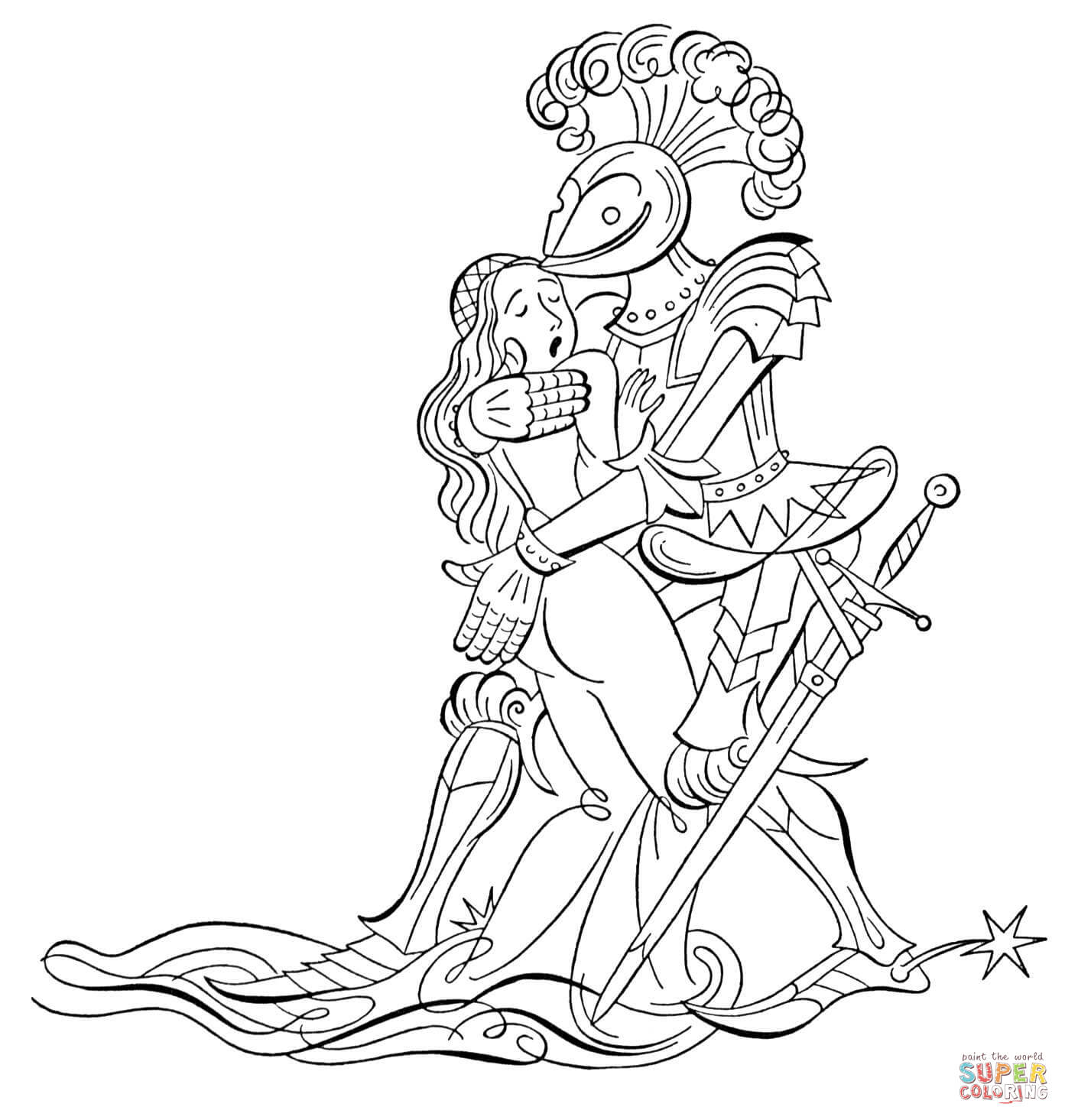 1393x1465 Excellent Knight Is In Love Coloring Page By Knight Coloring Pages