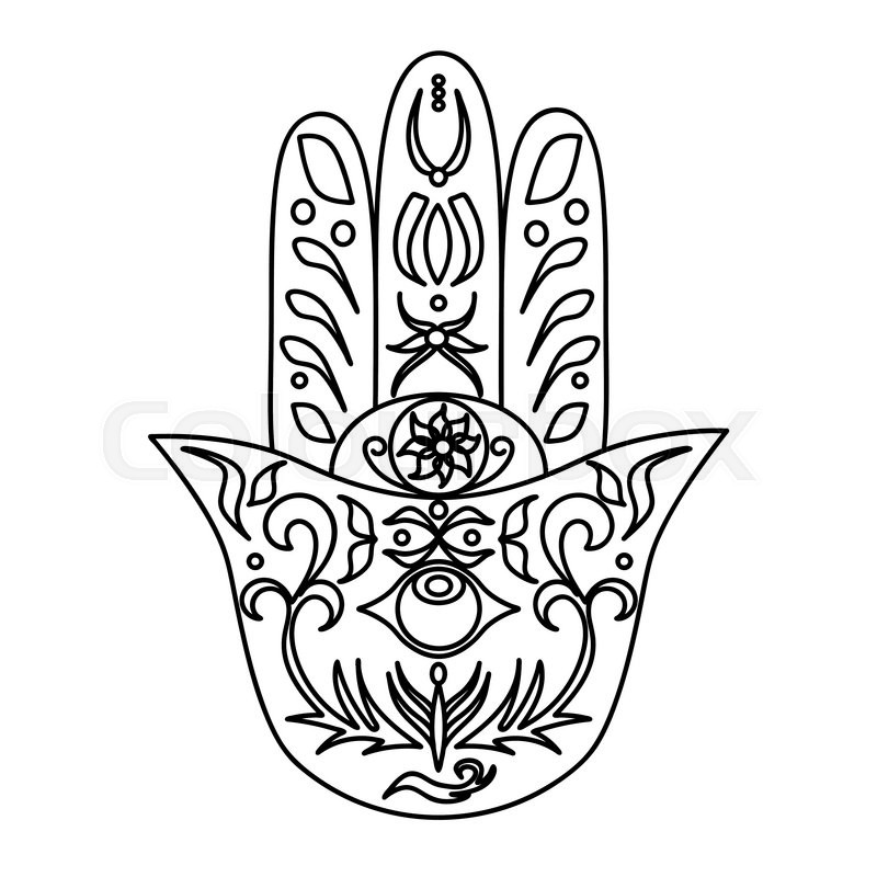 800x800 Elegant Ornate Hand Drawn Hamsa. Hand Of Fatima. Good Luck