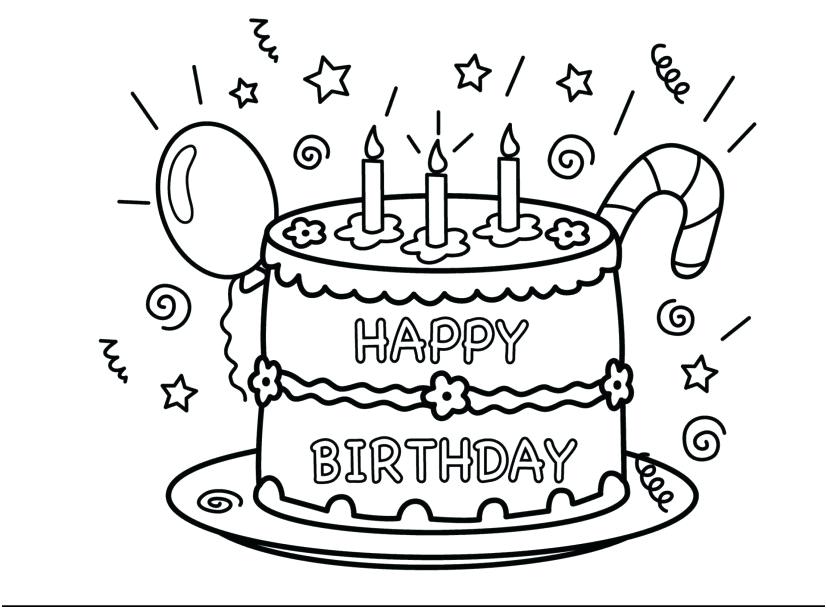 827x609 Birthday Color Page Outstanding Happy Birthday Cake Coloring Page