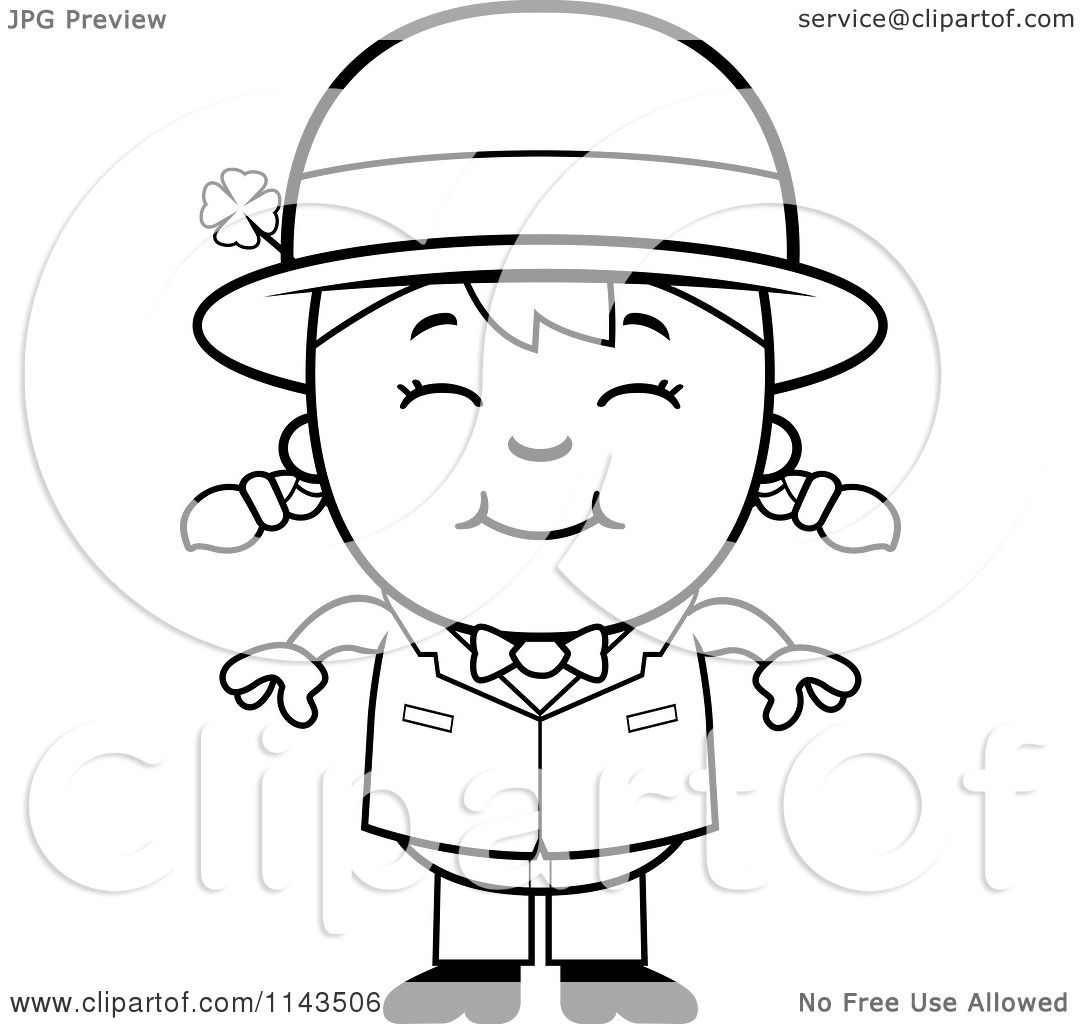 1080x1024 Cartoon Clipart Of A Black And White Happy Child Leprechaun Girl