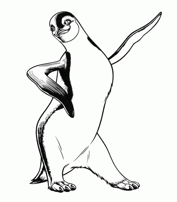 600x686 Sketch Of Mumble Mother Gloria In Happy Feet Coloring Pages