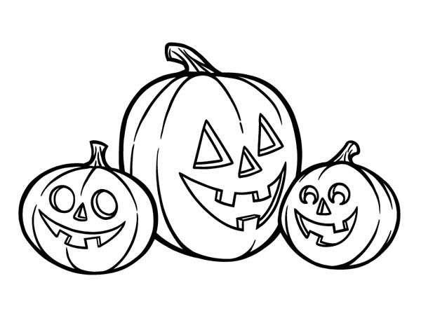 600x464 Hallowen, Three Happy Jack O Lantern Coloring Page Halloween