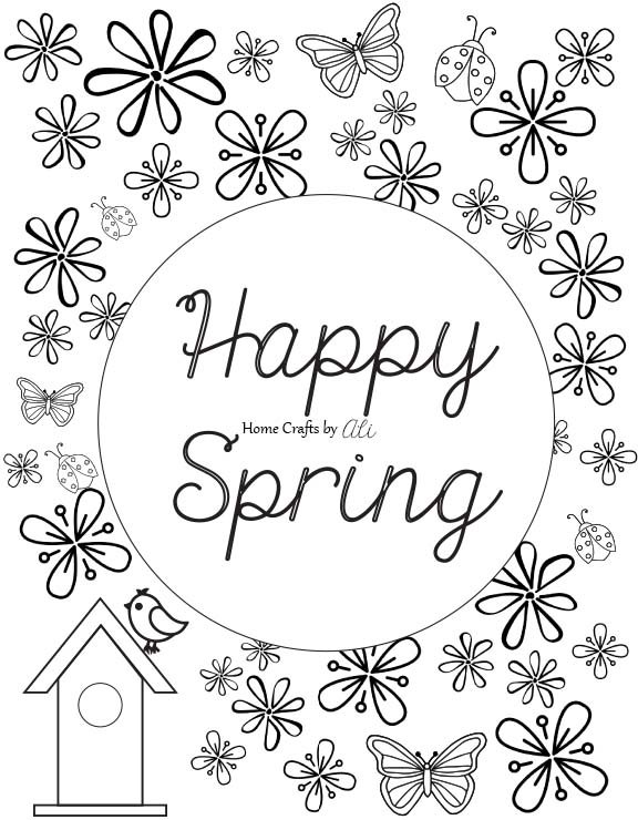 576x740 Happy Spring Printable Coloring Page