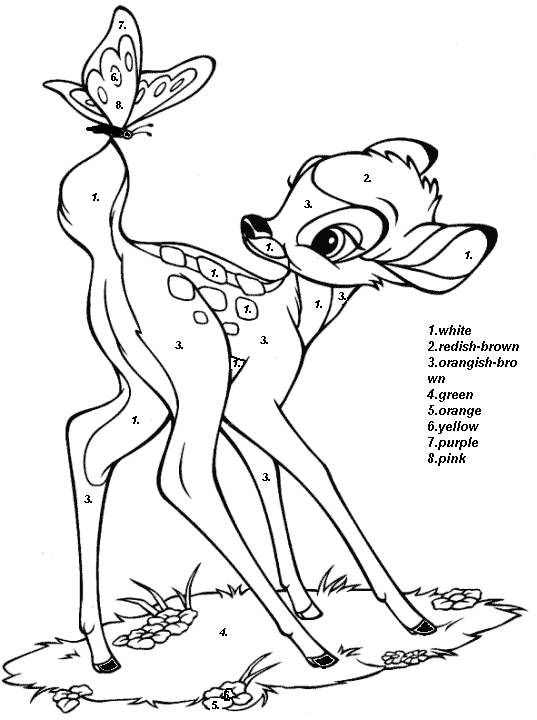 537x720 Hard Color By Number Pages Disney Cartoon Bambi Color By Number