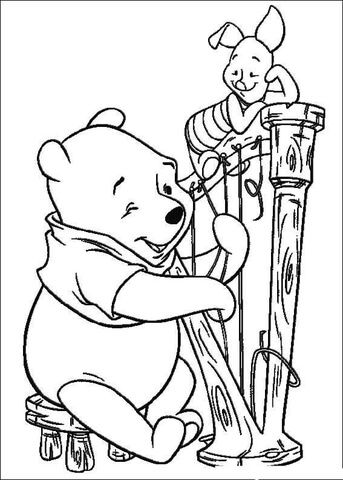 343x480 Pooh Is Playing A Harp Coloring Page Winnie The Pooh