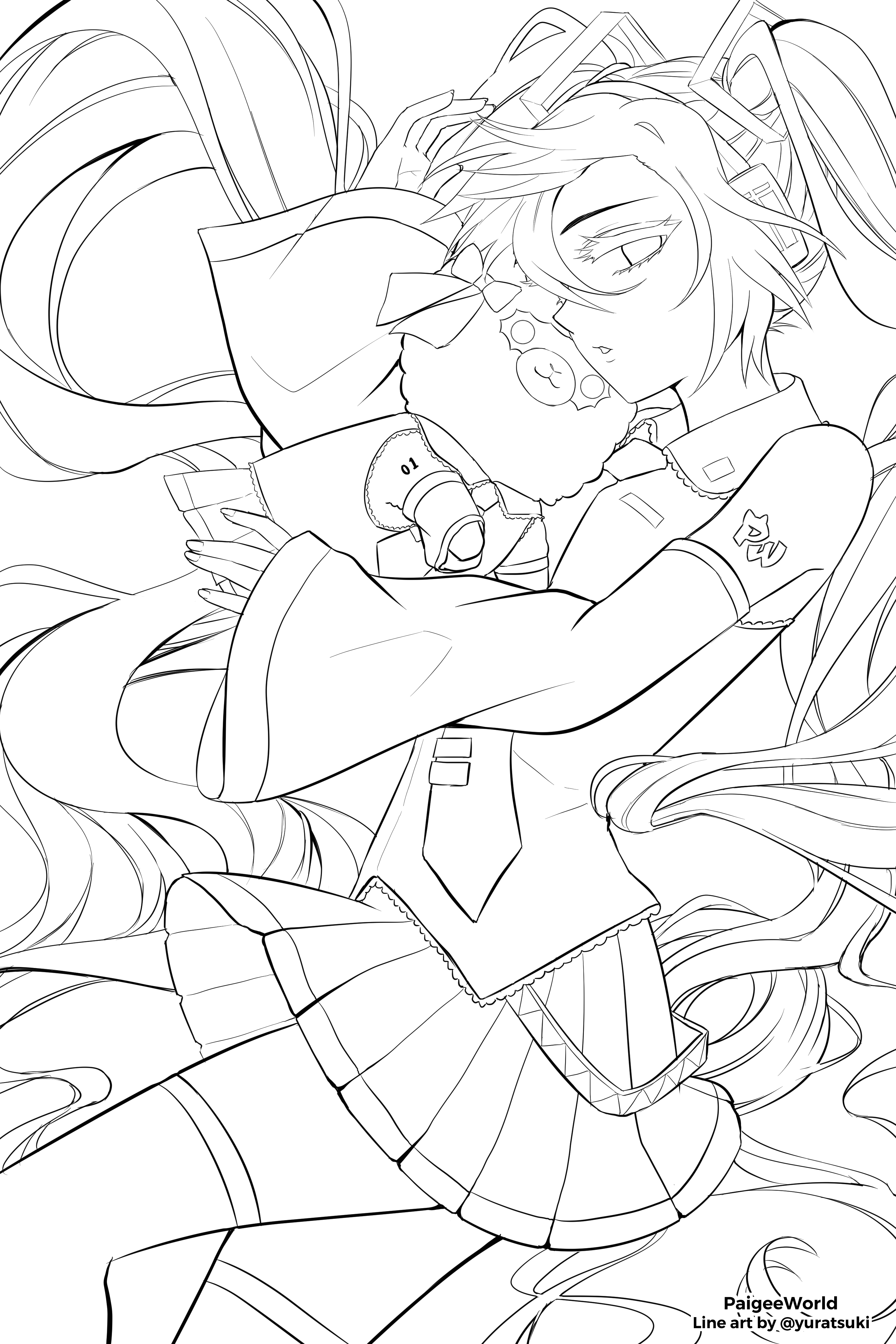3000x4500 Hatsune Miku Line Art Download