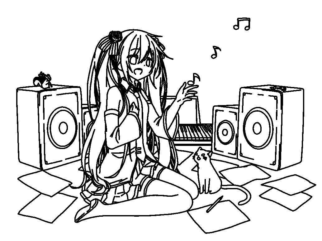 1034x773 Cute Hatsune Miku Coloring Pages