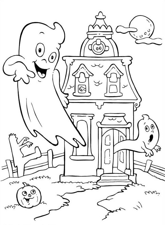 563x767 Haunted House And Little Ghost Coloring Page