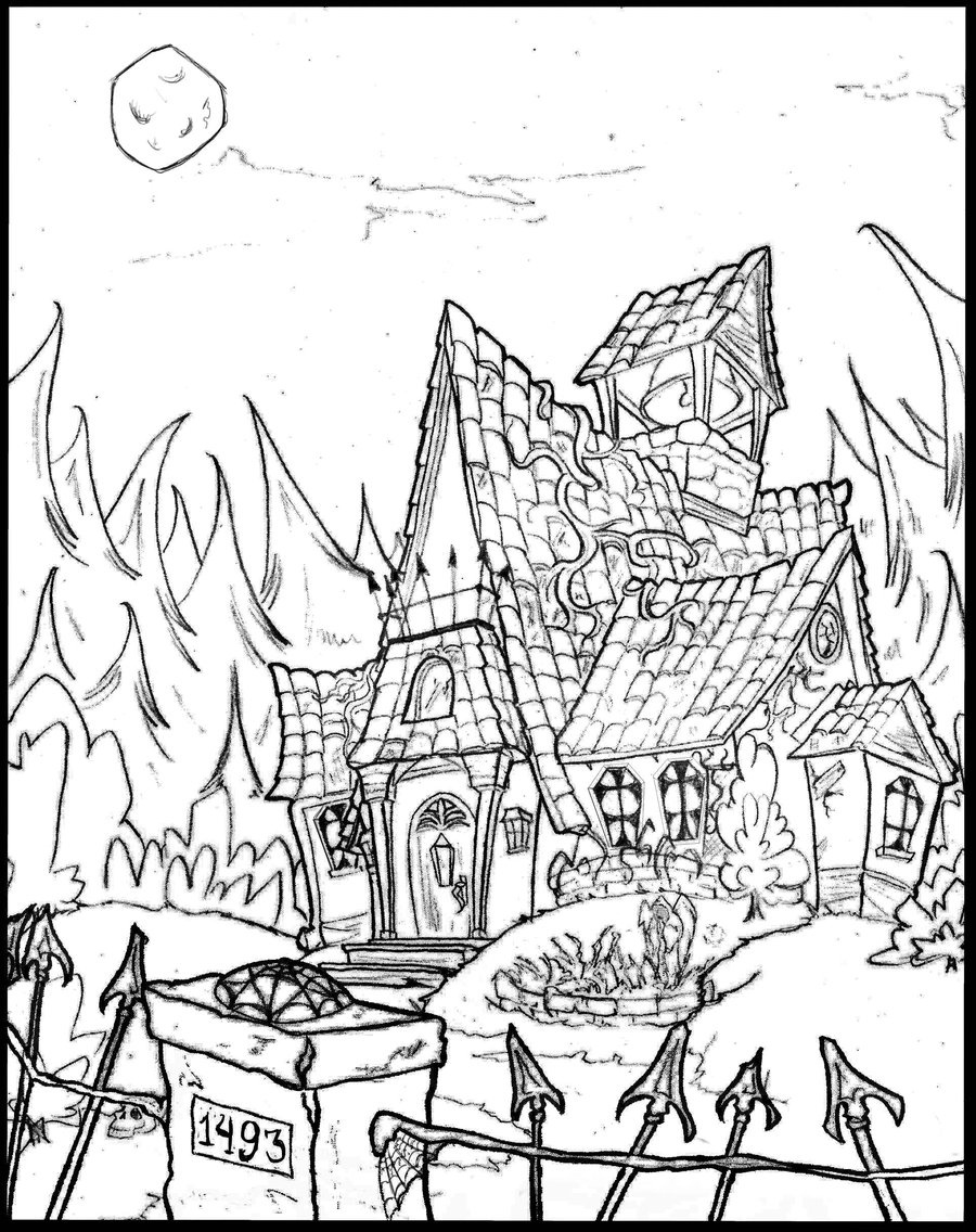 900x1136 Adult Coloring Pages Haunted House Collection Coloring Sheets