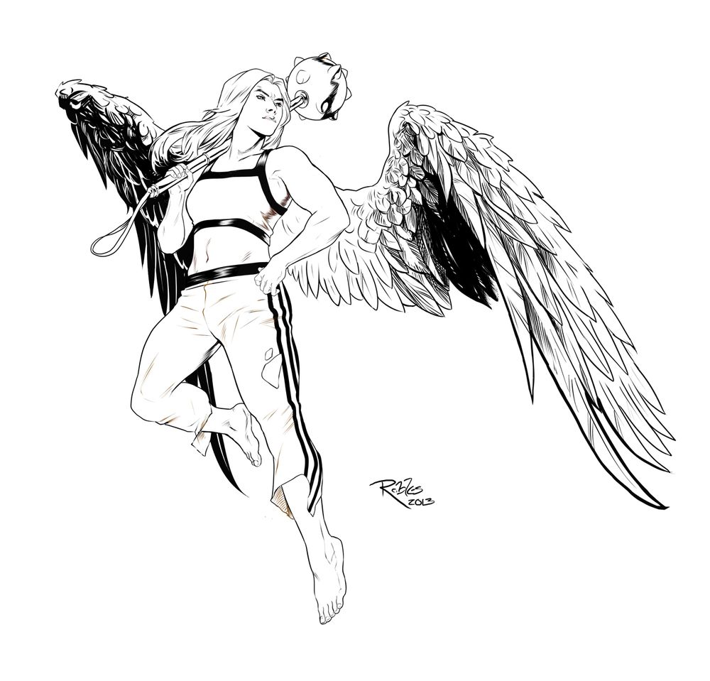 1000x959 Hawkgirl Character Illustration Inks1200 Jpg 1000 959 Lineart