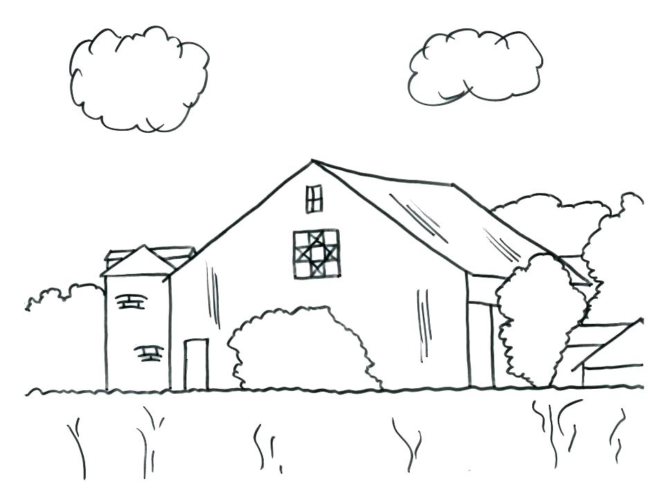 945x727 Barn Coloring Page Barn With Hay In The Loft A Silo And Windmills