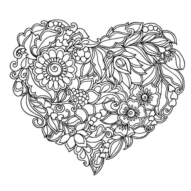 625x625 Adult Coloring Pages Flowers And Hearts Printable