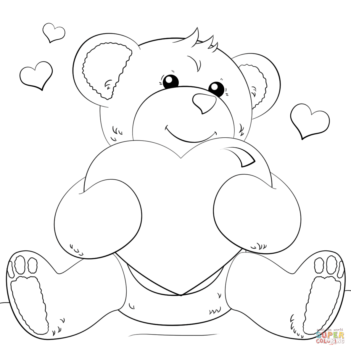 1186x1186 Cute Bear With Heart Coloring Page Free Printable Coloring Pages