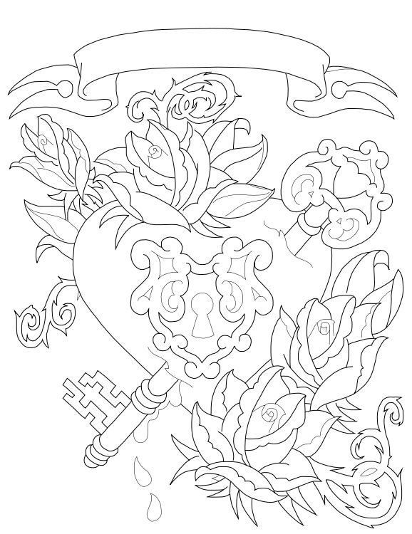 578x750 Heart And Key Coloring Pages