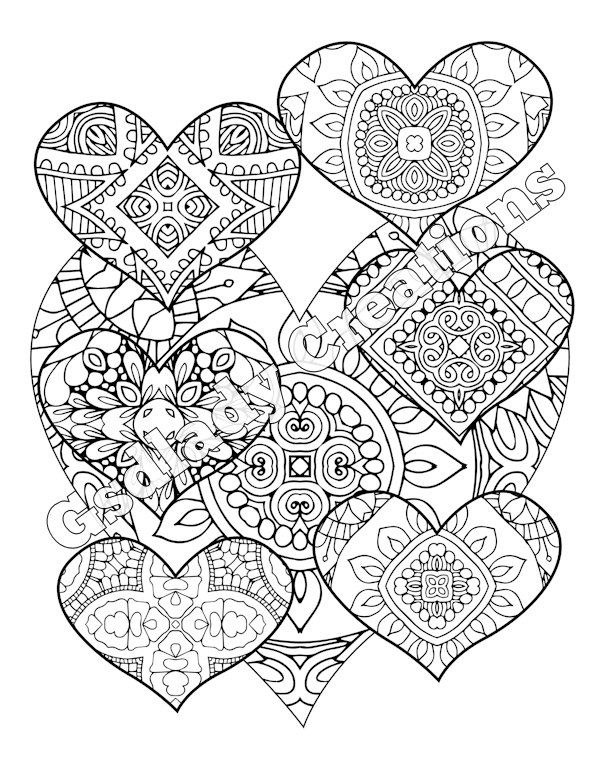 600x776 Zentangle Coloring Page Heart Pattern Coloring Sheet For Grown Ups