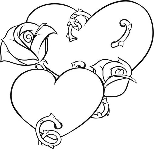600x602 Picture Of Hearts And Roses Coloring Page Color Luna