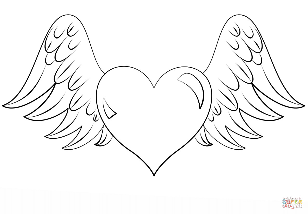 1186x824 Heart With Wings Coloring Page Free Printable Pages Lovely Hearts