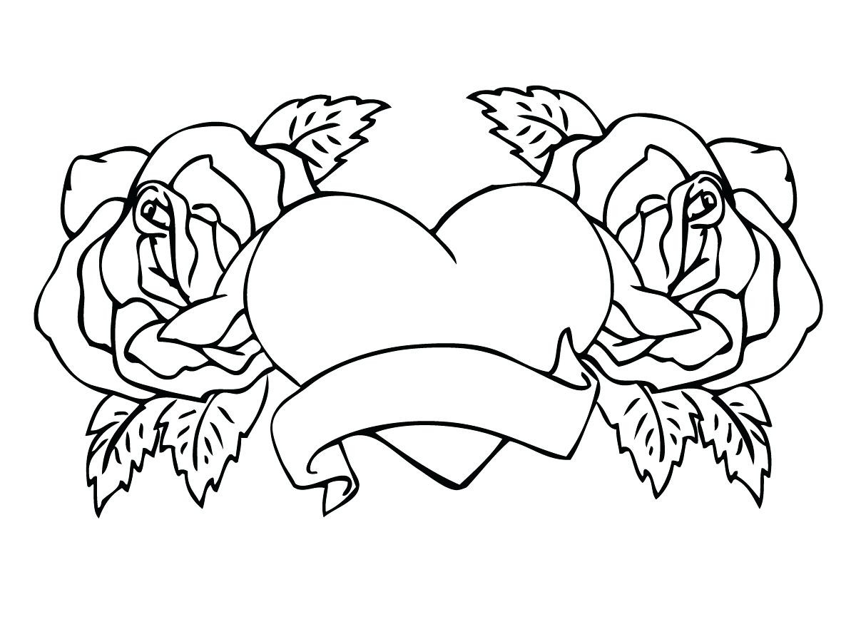 1200x872 Heart With Ribbon Drawings Coloring Pages Of Hearts Angel Wings