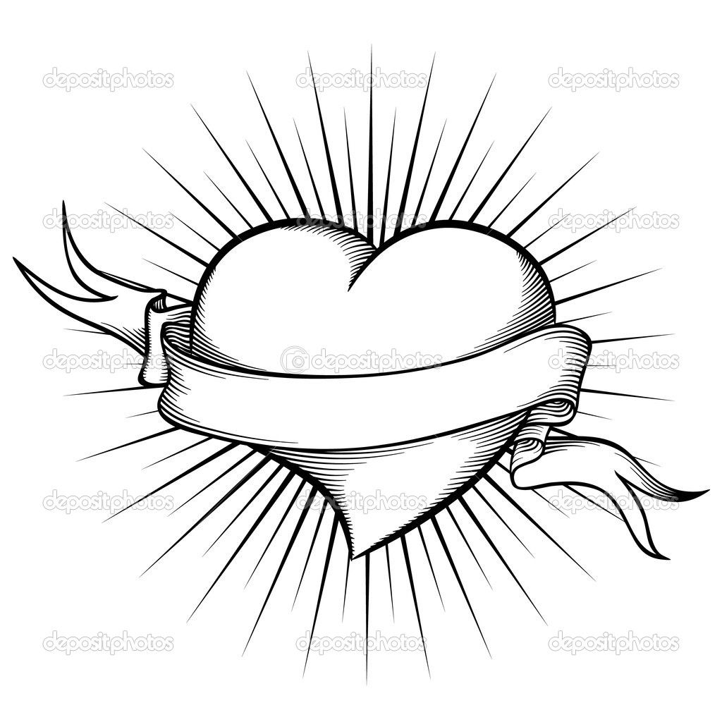 1024x1024 Hearts And Roses Coloring Pages Heart With Ribbon In Tattoo