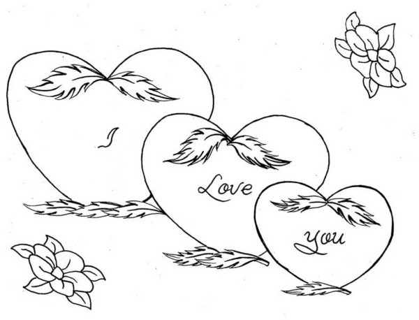 600x458 Pictures Of Hearts And Roses To Color Three Hearts And Roses