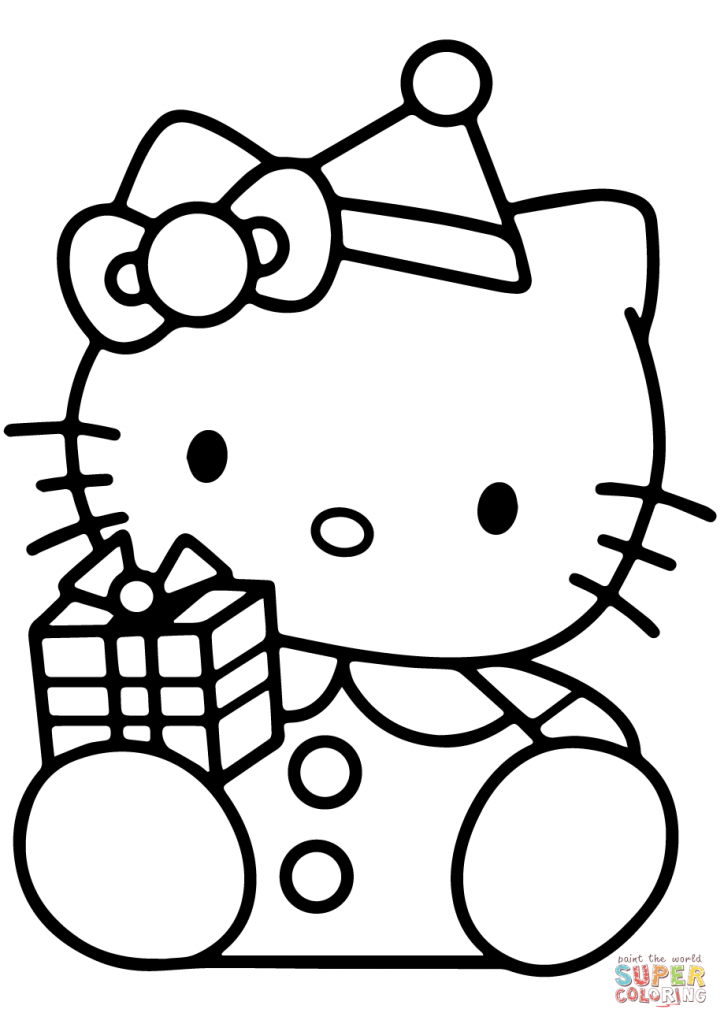 724x1024 Hello Kitty With Christmas Gift Box Cartoon Coloring Page