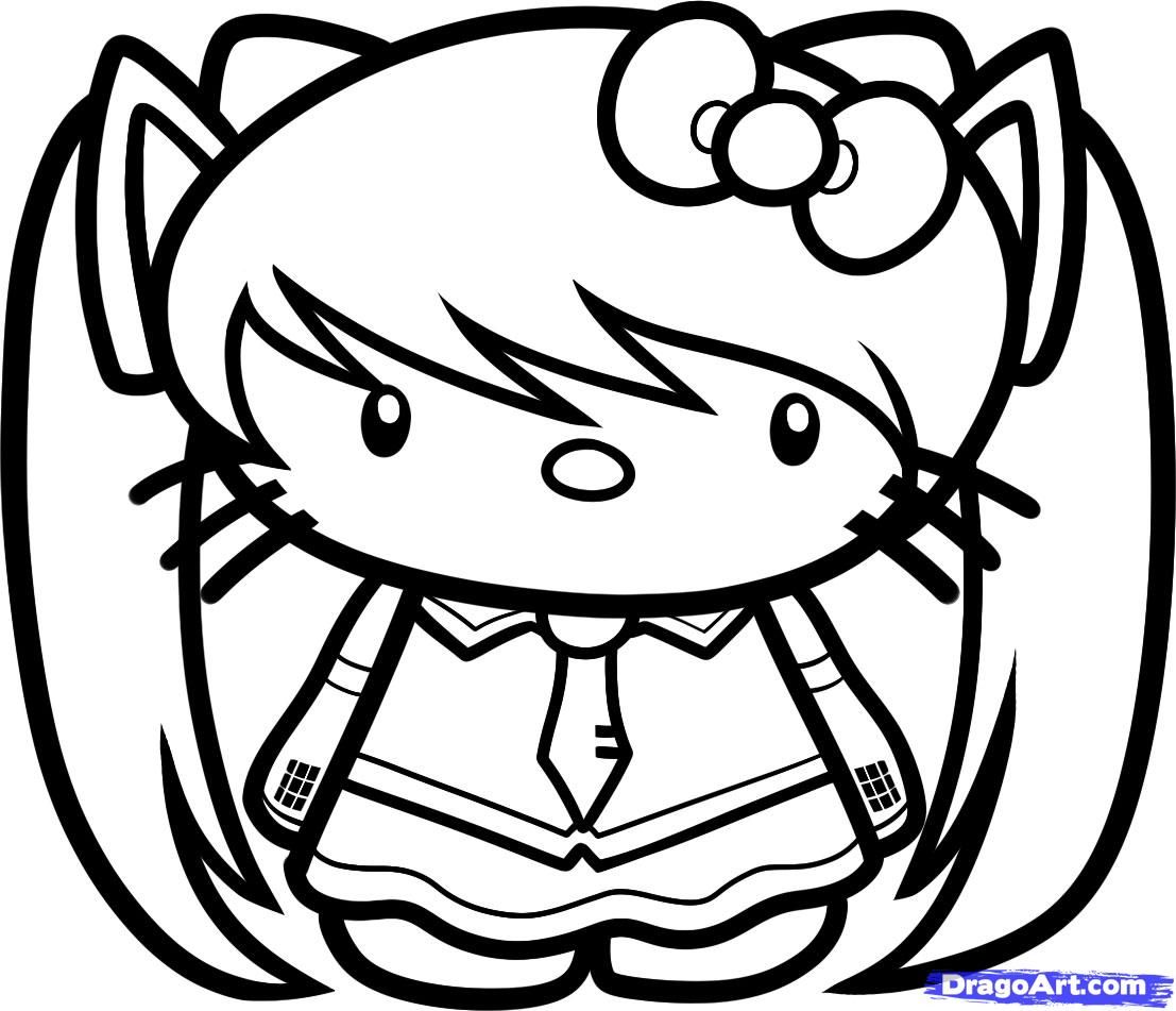1107x951 Coloring Pages Hello Kitty How To Draw Miku Hatsune Hello Kitty
