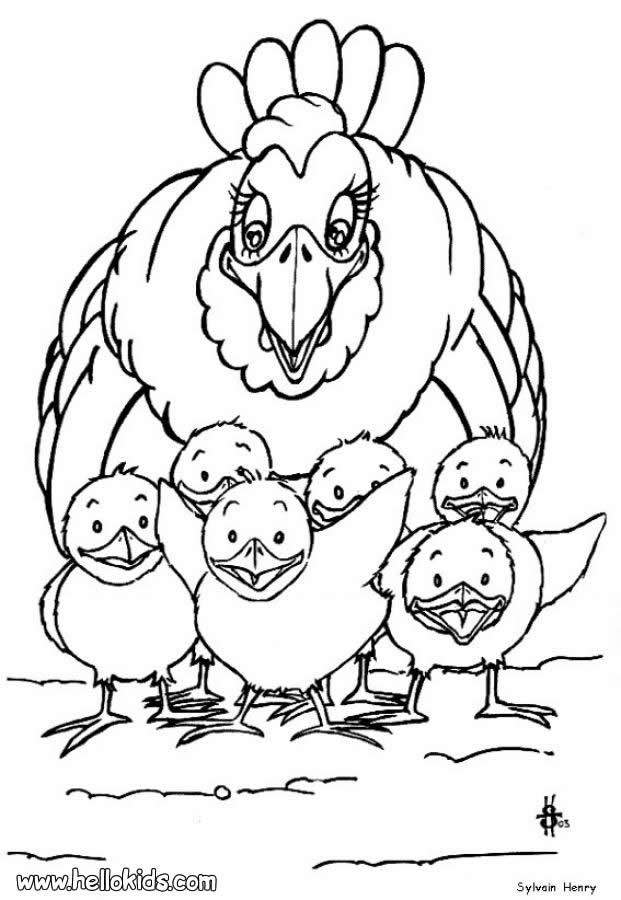 621x900 Hen And Chicks Coloring Page. Cute And Amazing Farm Animals
