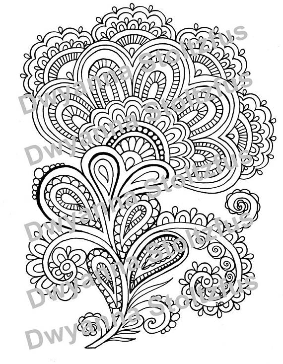 570x733 Beautiful Henna Flower Design Coloring Page Jpg