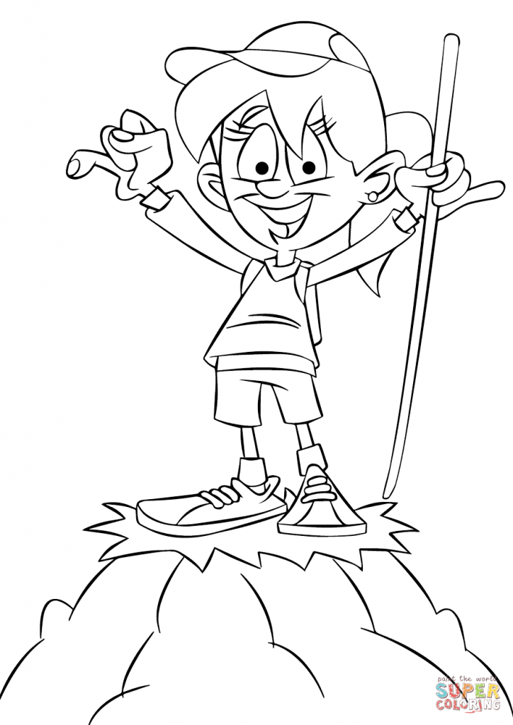 724x1024 Girl Hiker On A Top Of A Mountain Hiking Coloring Page