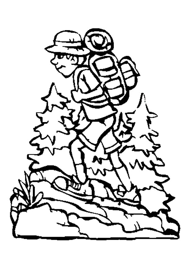 600x831 Boy Hiking With Camping Backpack Coloring Pages