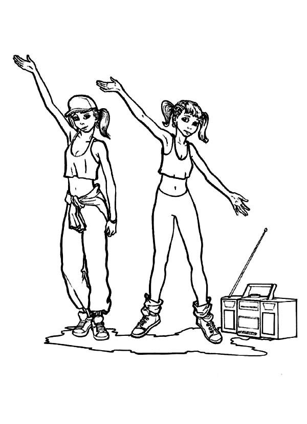 600x827 Two Street Dancer Doing Dance Coloring Page Coloring Sun