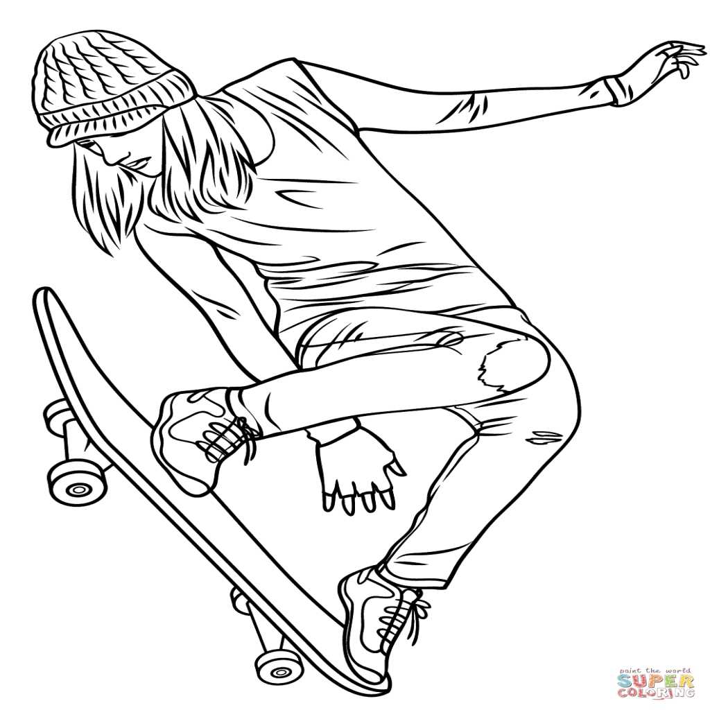 1024x1024 Girl Skateboarding Coloring Page Free Printable Coloring Pages