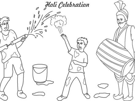 440x330 Holi Coloring Printable Page For Kids Holi Festival, Holi Coloring