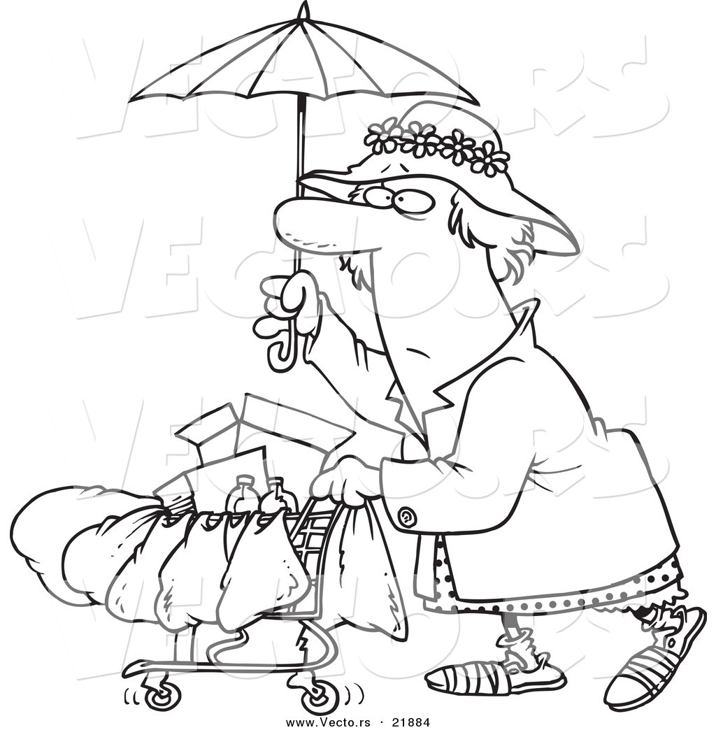 1024x1044 Vector Of A Cartoon Homeless Lady Pushing A Cart