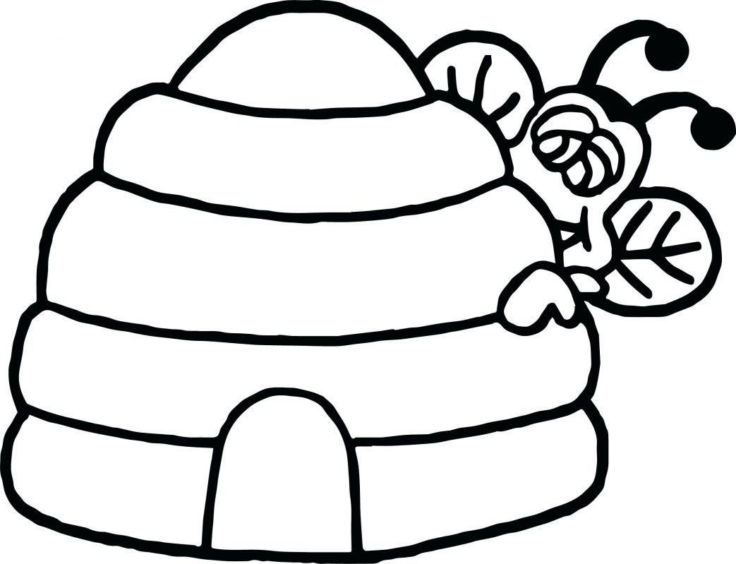 1043x799 Honey Pot Coloring Page Free Bumble Bee Pages And Beehive