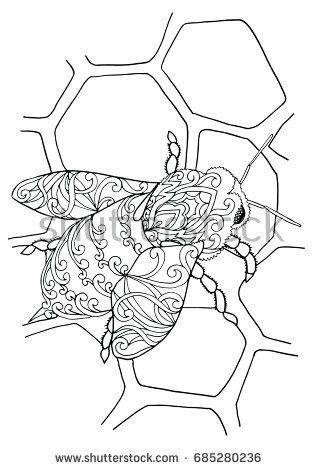 318x470 Zentangle Doodle Patterned Fantasy Bee, Apis, Honeybee