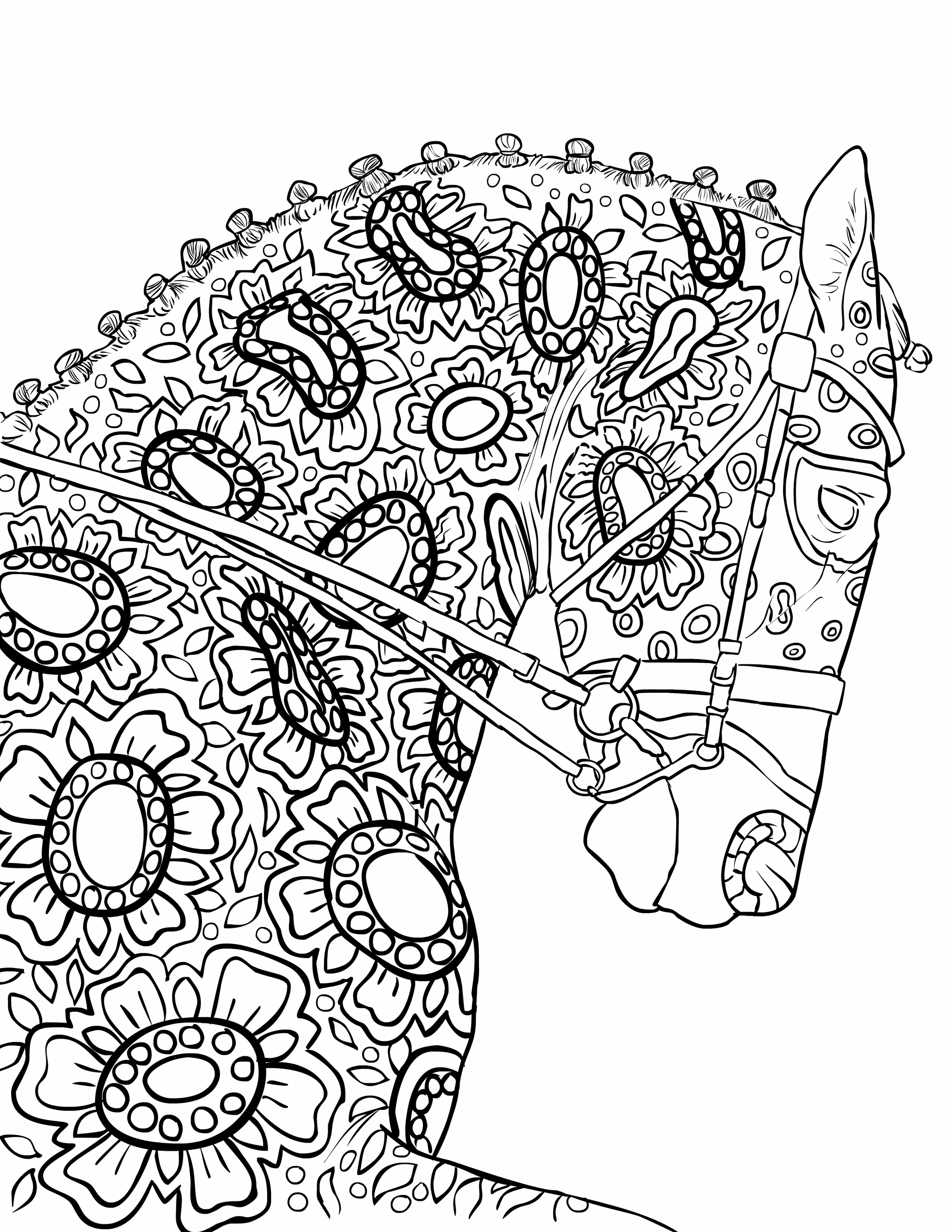 2550x3300 Adult Coloring Book Page, Beautiful Stallion For Adult Coloring