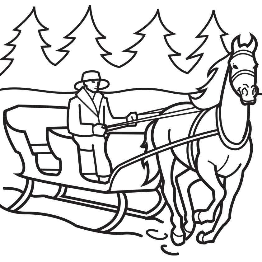 842x842 Horse Drawn Sleigh Coloring Page Coloring Pages Now Coloring