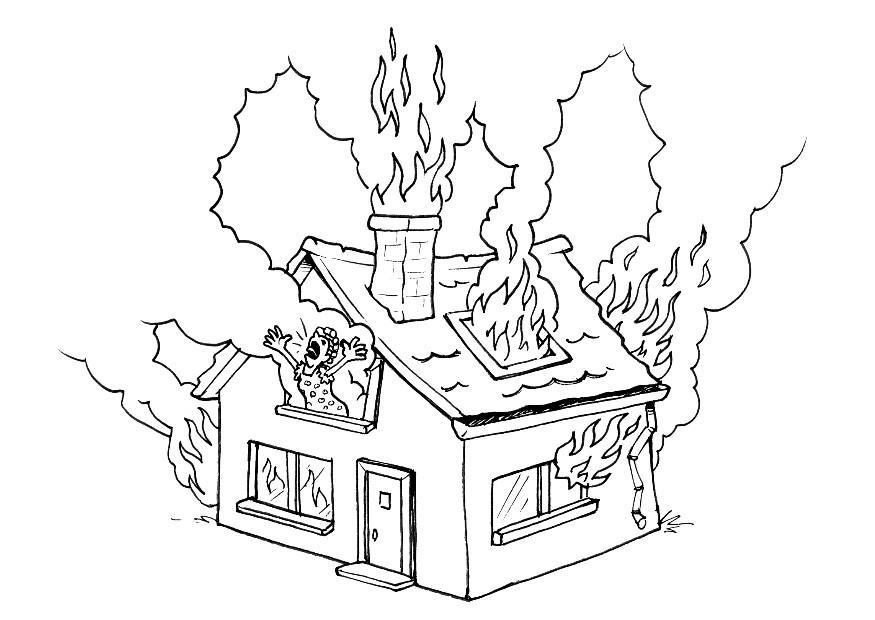 875x620 Coloring Page House On Fire