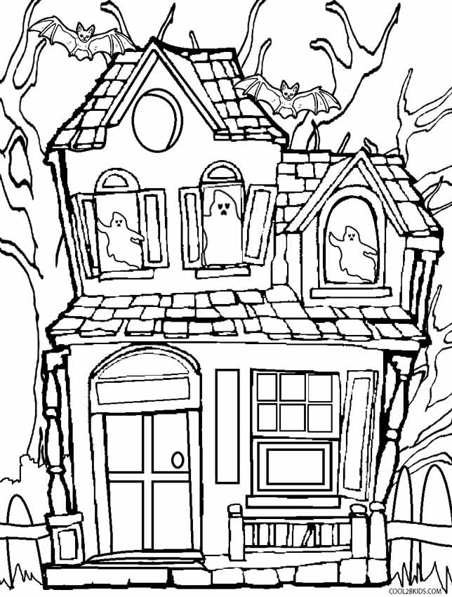 644x850 Haunted House Coloring Pages