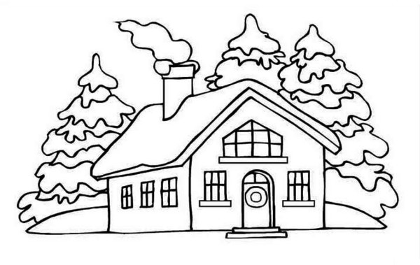 600x379 House Picture On Winter In Houses Coloring Page Color Luna