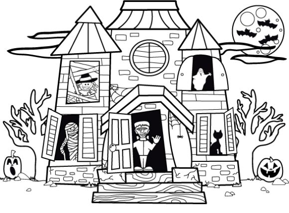 580x429 Halloween Coloring Pages Haunted House Haunted House Coloring