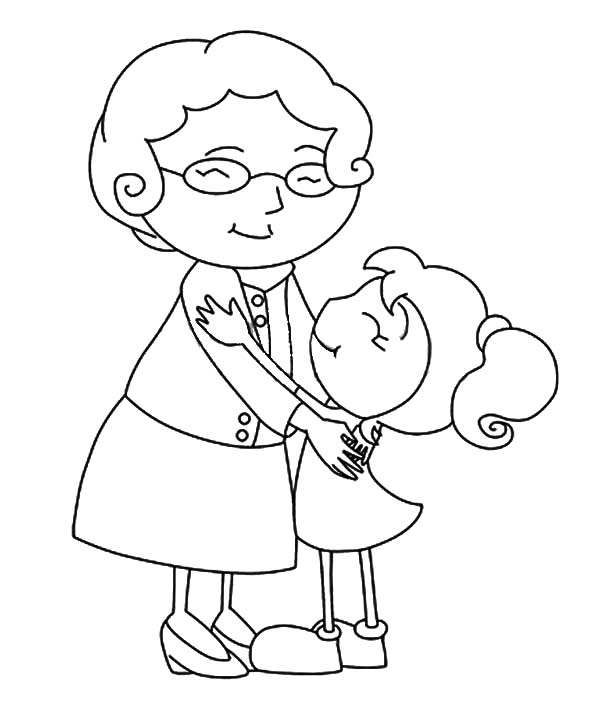 600x703 Grandmother Hug Her Grandchild Coloring Pages Color Luna