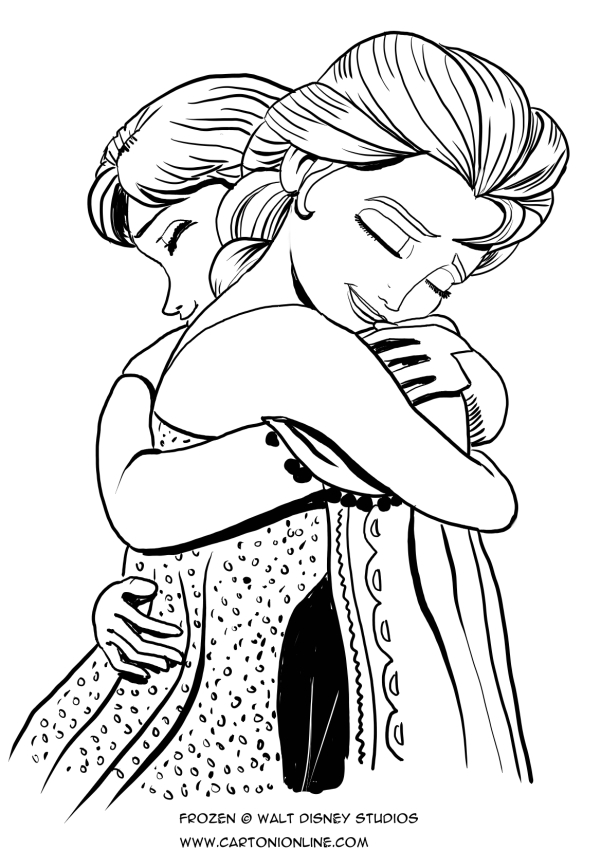 601x850 Anna And Elsa Hug Coloring Page