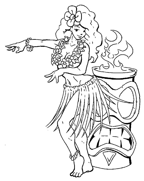 600x755 Hula Girl Perform Beside Fire Coloring Pages Sky Inside Page