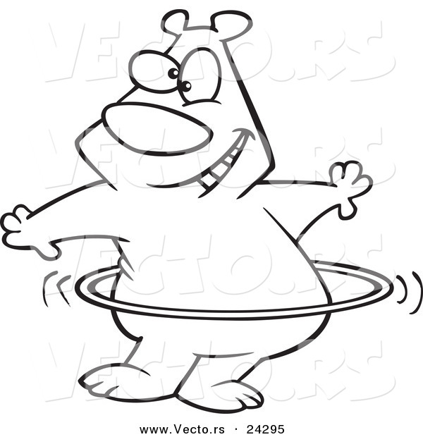 600x620 Vector Of A Cartoon Hula Hooping Bear Black And White Outline
