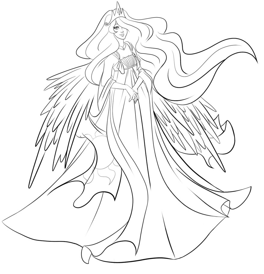 877x912 Princess Celestia As Human Coloring Page
